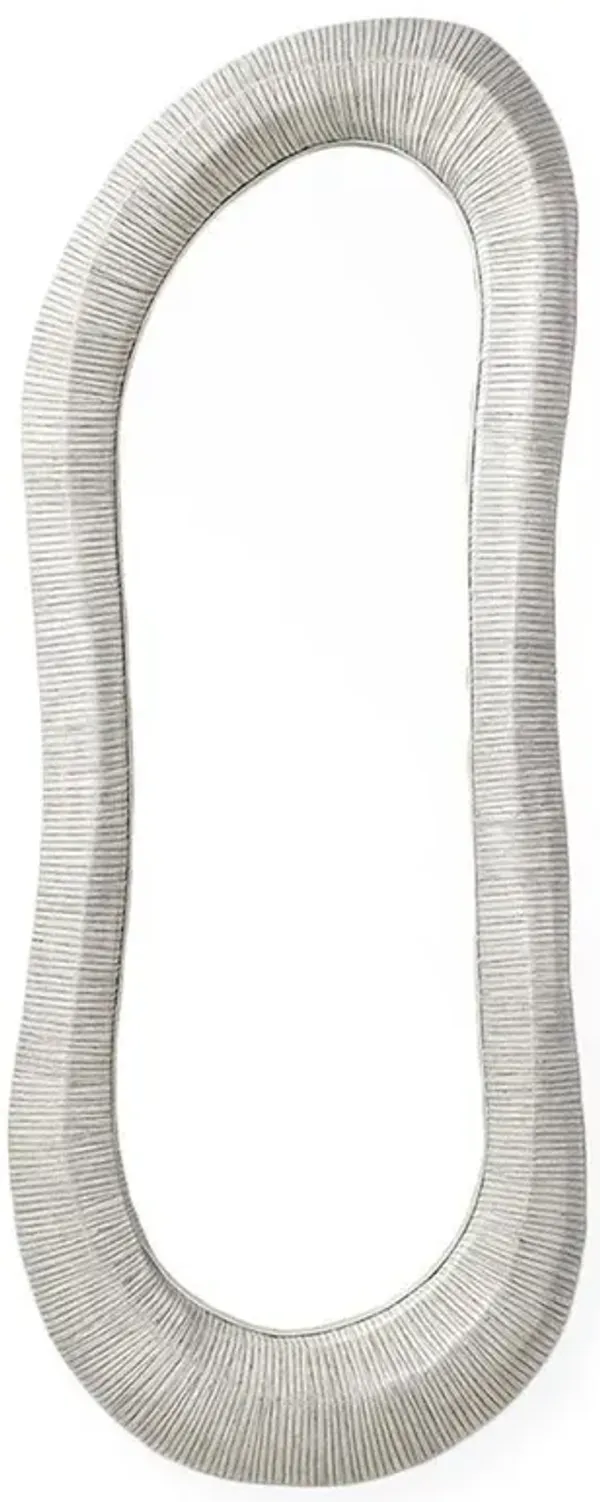 Palecek Ravenna Coastal Beach Whitewash Rattan Frame Full Length Floor Mirror