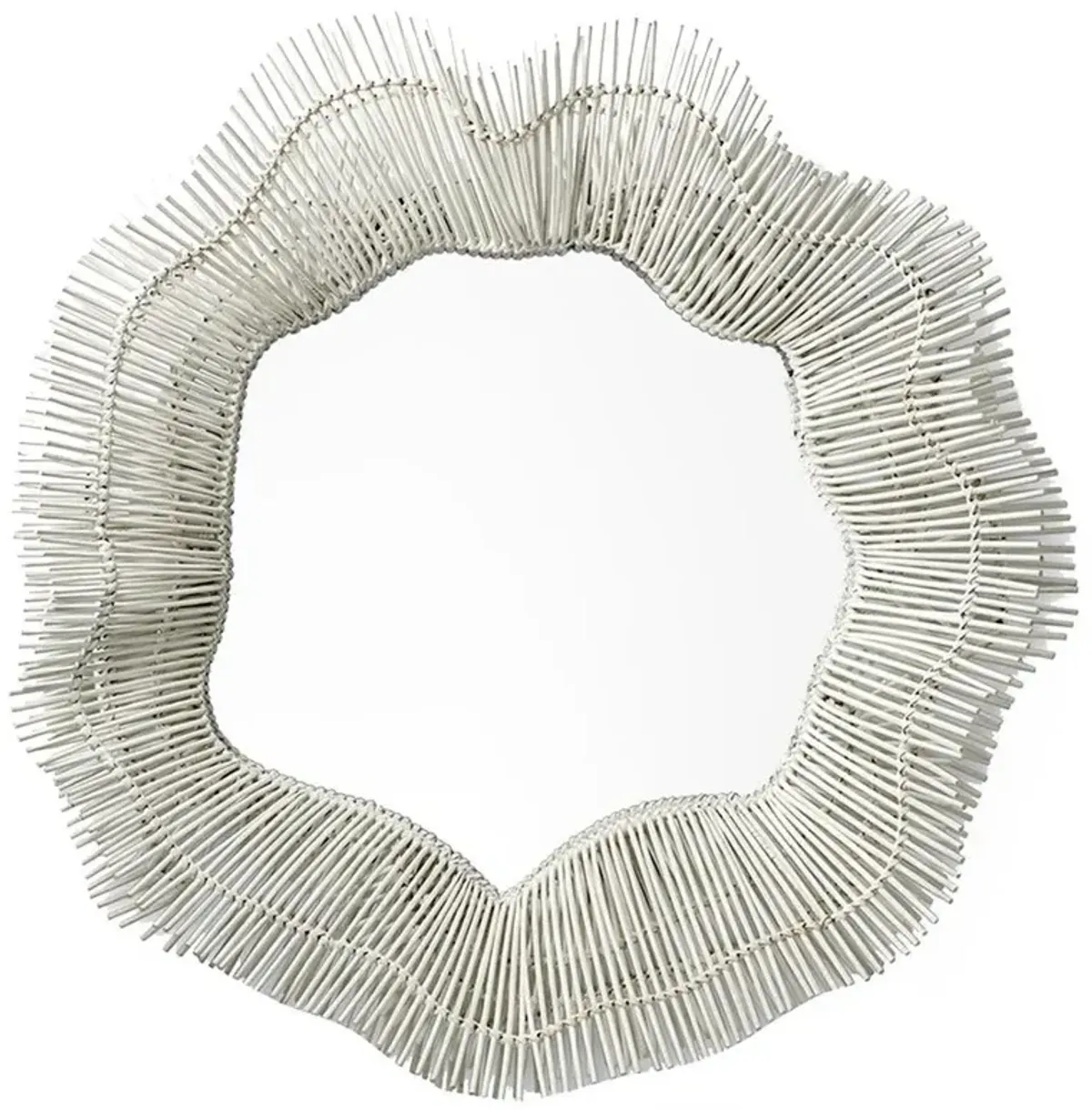 Palecek Miramar Coastal Beach Chalk White Rattan Wall Mounted Mirror