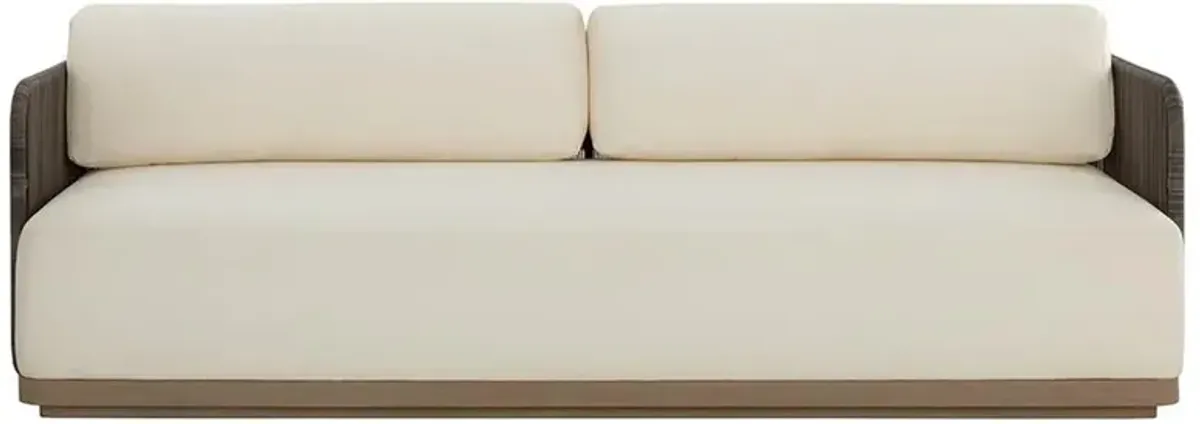 Kayleigh Coastal Stinson Cream Cushion Brown Teak Outdoor Sofa - 91"W