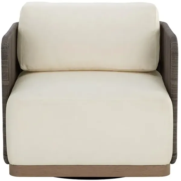 Kayleigh Coastal Stinson Cream Cushion Brown Teak Outdoor Swivel Arm Chair