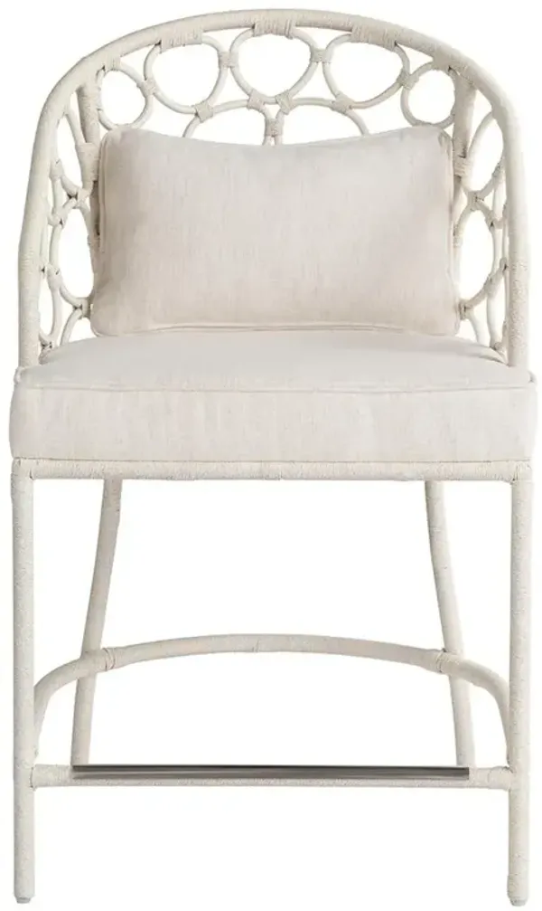 Camilla Coastal Beach Off White Upholstered White Woven Rattan Counter Stool