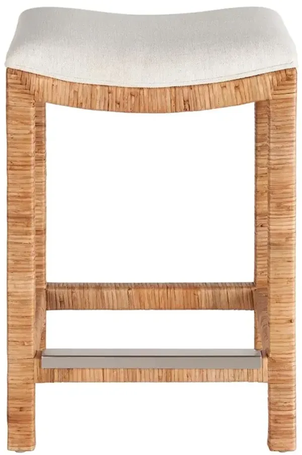 Carter Coastal Beach Heathered Ivory Crypon Performance Rattan Counter Stool