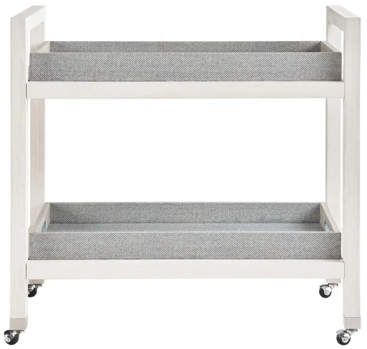 Carter Coastal Beach White Sand Oak Blue Seagrass Caster Bar Cart