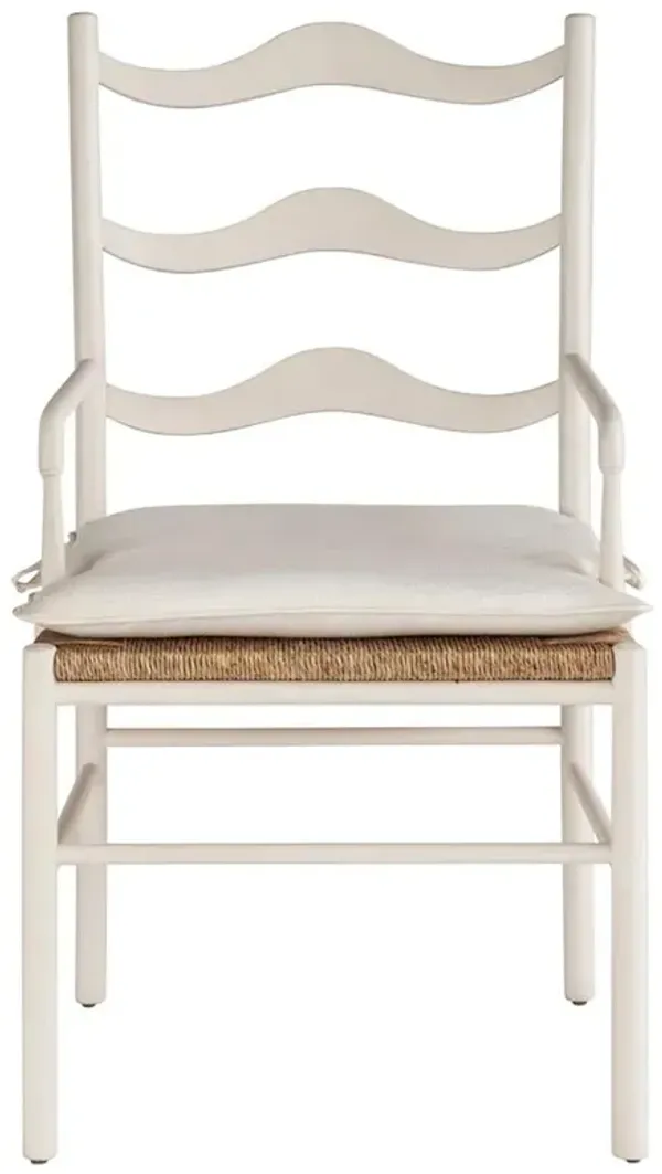 Camilla Coastal Off White Upholstered Woven Rush Dining Arm Chair - Set of 2