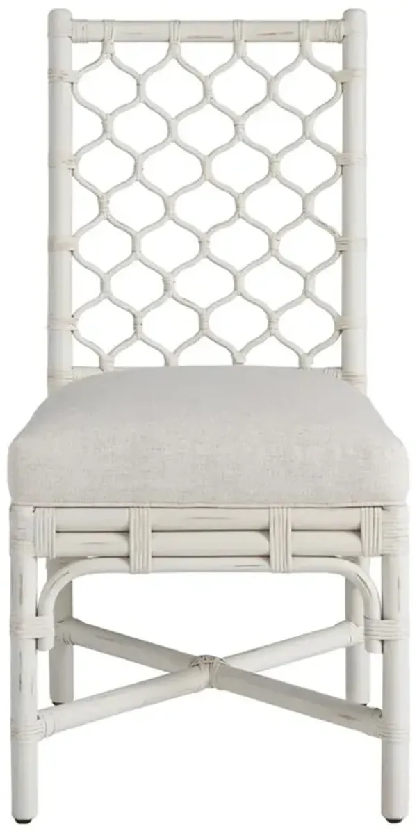 Camilla Coastal Beach Off White Upholstered Rattan Dining Side Chair - Set of 2