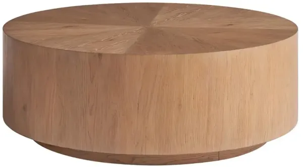 Carter Rustic Lodge Brown Oak Round Drum Coffee Table