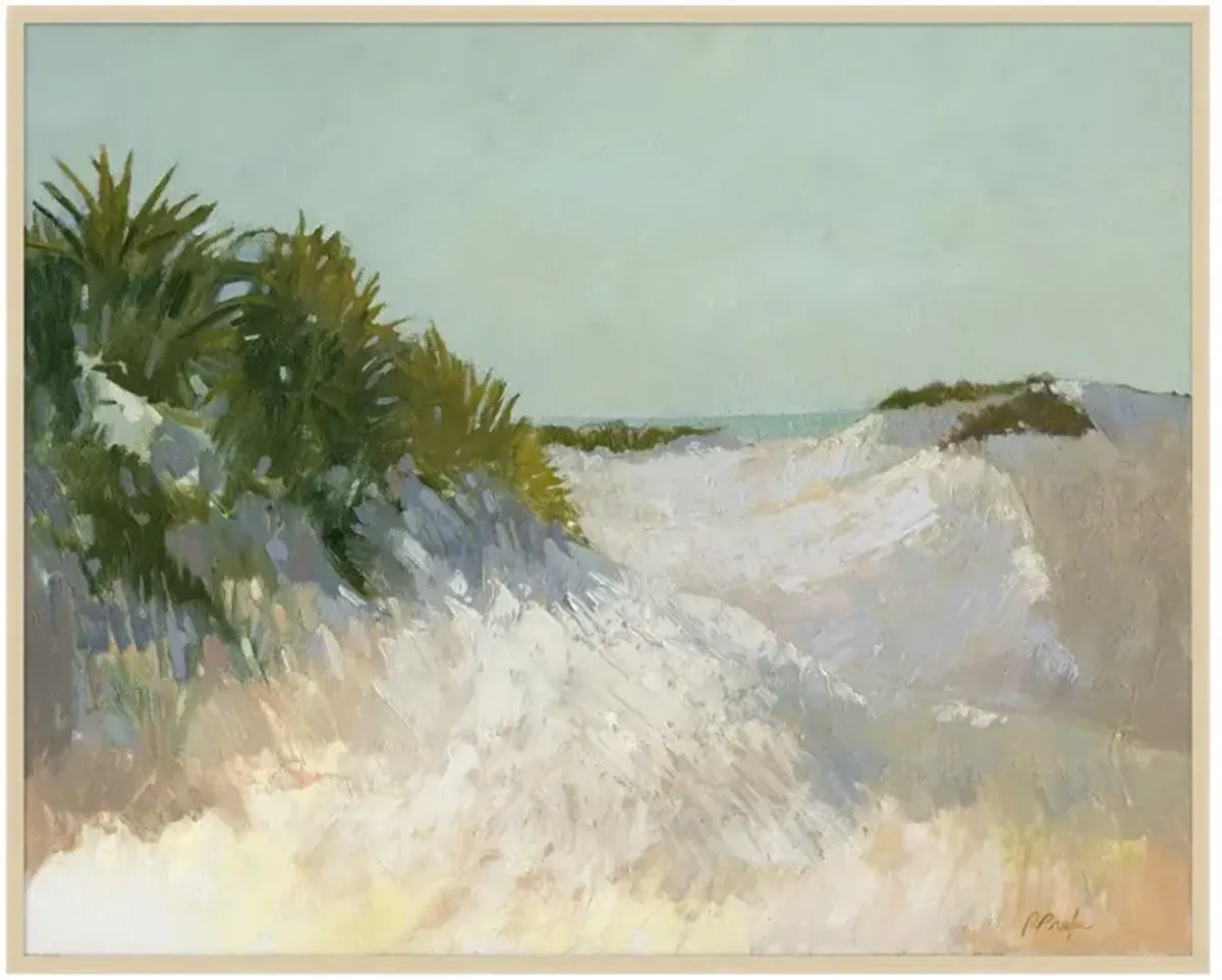 Yesha French Country Blue Dunes Landscape Natural Frame Painting - 42x52