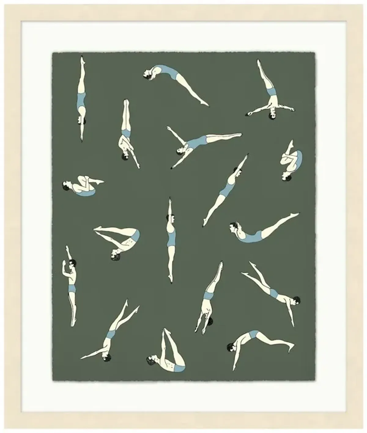 Serena Mid Century Green Diving Natural Frame Illustration 2 - 39x33