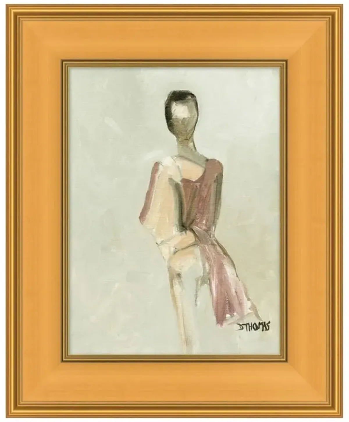 Ancel Mid Century Pink Lady Gold Frame Painting - 27x22