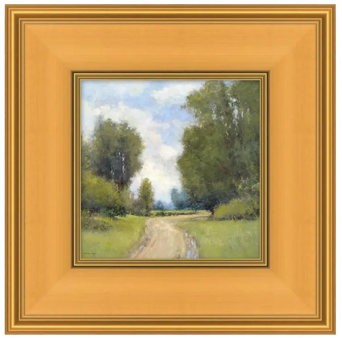 Cedar French Country Green Path Landscape Gold Frame Painting - 18x18