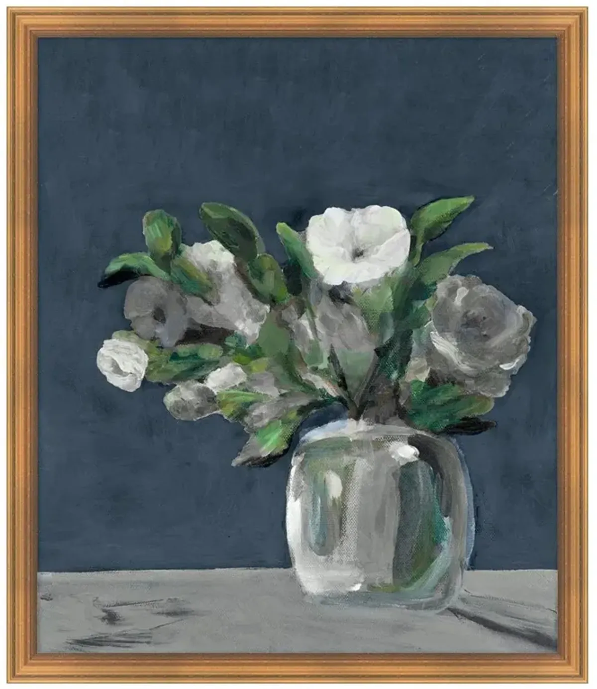 Nympha French Country Blue Floral & Botanical Gold Frame Painting 2 - 29x25