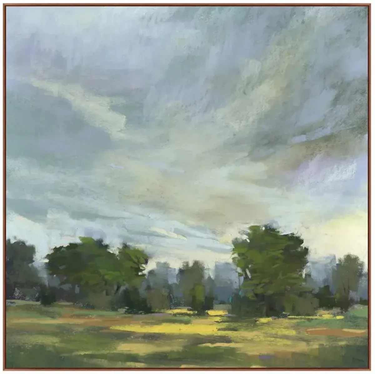 Jansen French Country Green Landscape Brown Frame Painting - 59x59