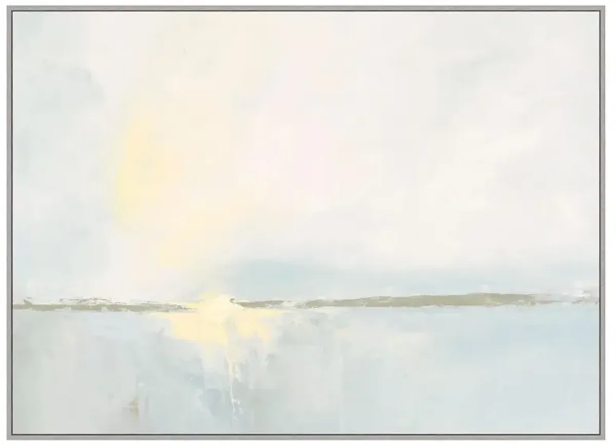 Bliss Coastal Beach Calming Blue Sea View Grey Frame Painting - 45x62