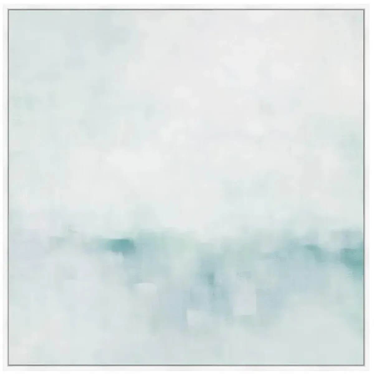 Sky Modern Classic Light Blue Mist Abstract White Frame Painting - 47x47