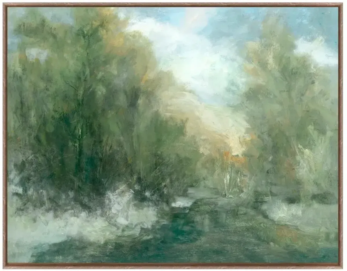 Wayne French Country Lush Green Landscape Brown Frame Painting - 43x55