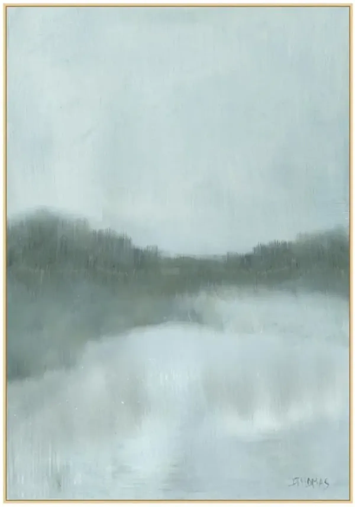 Sevelle French Country Blue Misty Landscape Natural Frame Painting - 73x51