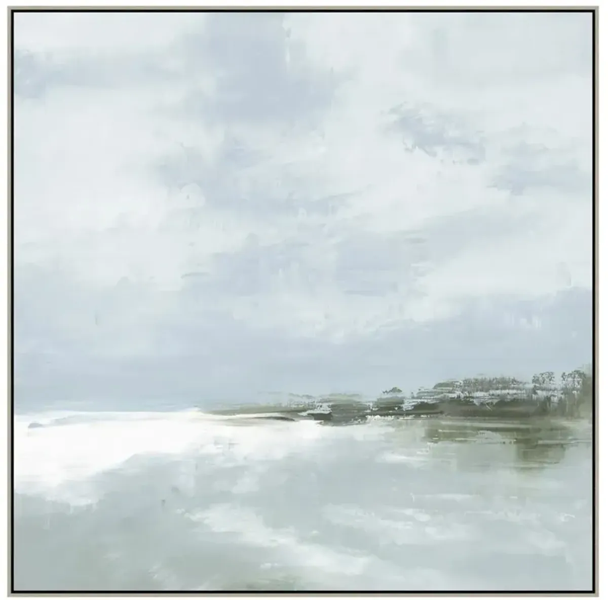 Slate Coastal Beach Blue Seascape Grey Frame Painting - 46x46