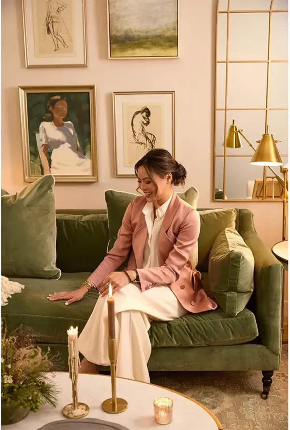 Haze French Country Green Hillside Landscape Natural Frame Painting 1 - 12x12