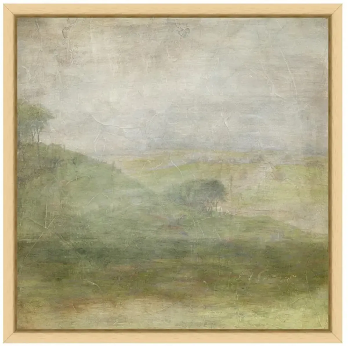 Haze French Country Green Hillside Landscape Natural Frame Painting 4 - 12x12