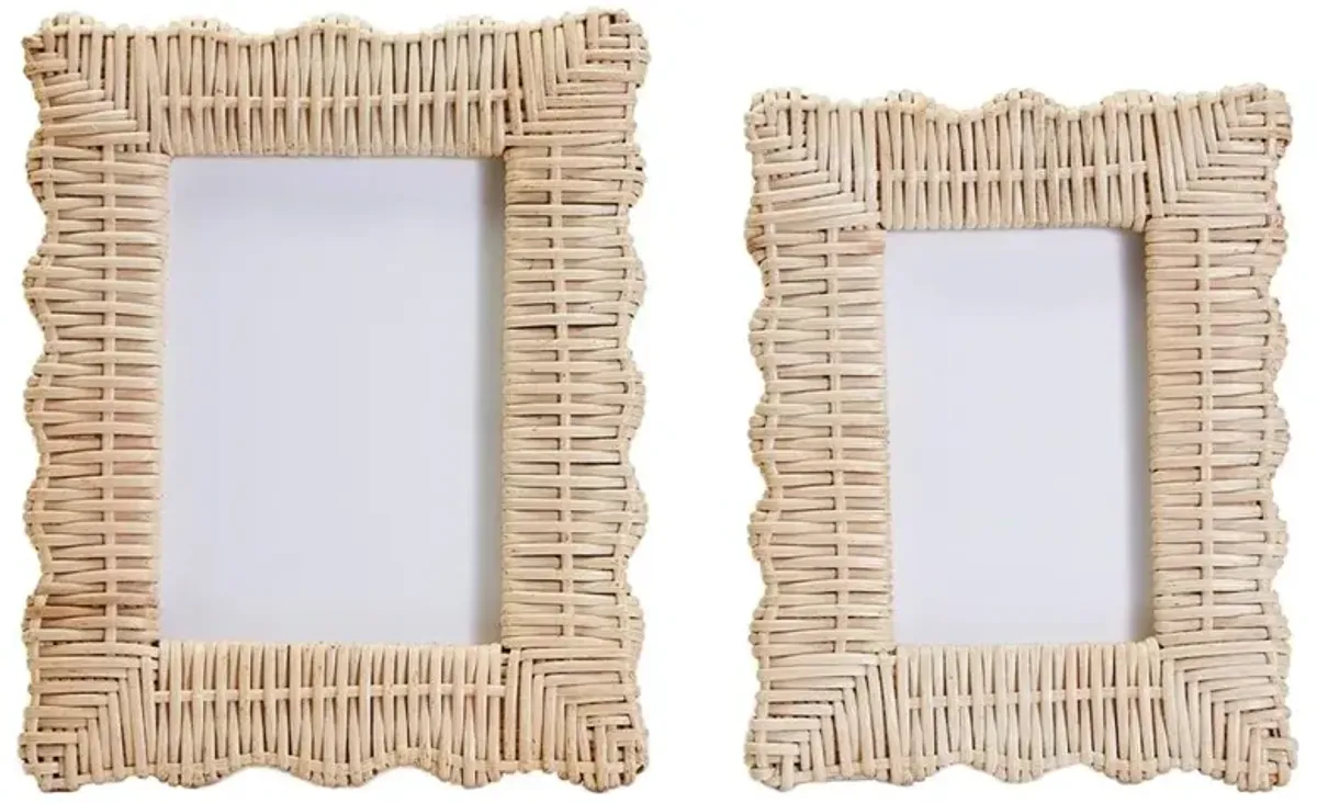 Amina Coastal Beach Natural Woven Rattan Scalloped Photo Frame - Set of 2