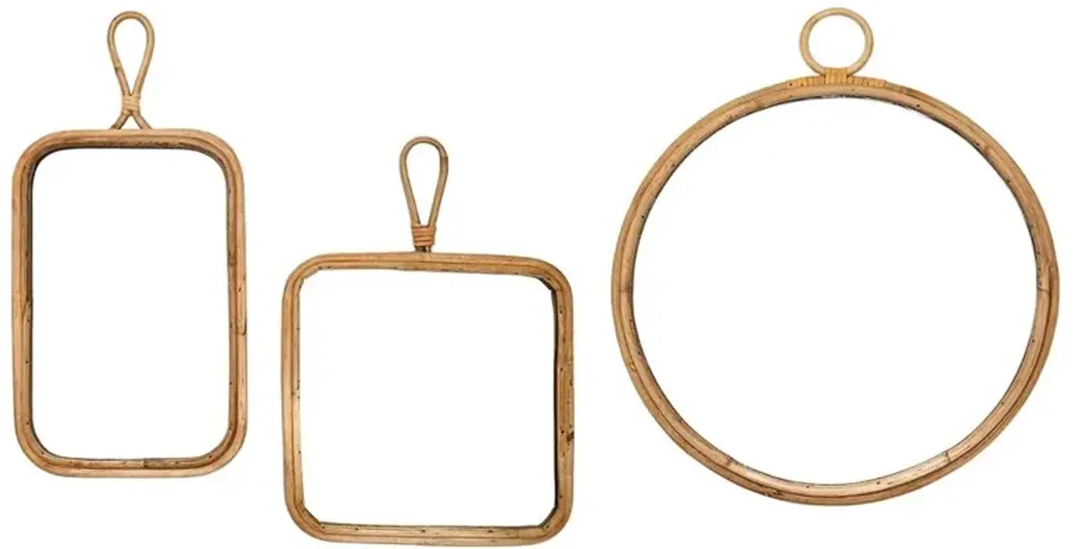 Alessia Coastal Beach Brown Cane Frame Wall Mounted Mirror - Set of 3