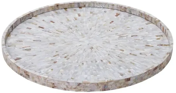 Amelienne Coastal Beach Grey Mother of Pearl Round Decorative Tray