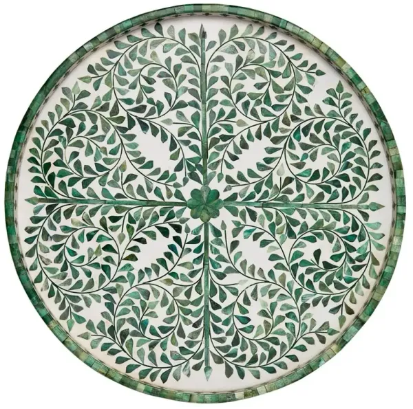Adeline French Country Green Floral Bone White Resin Round Decorative Tray