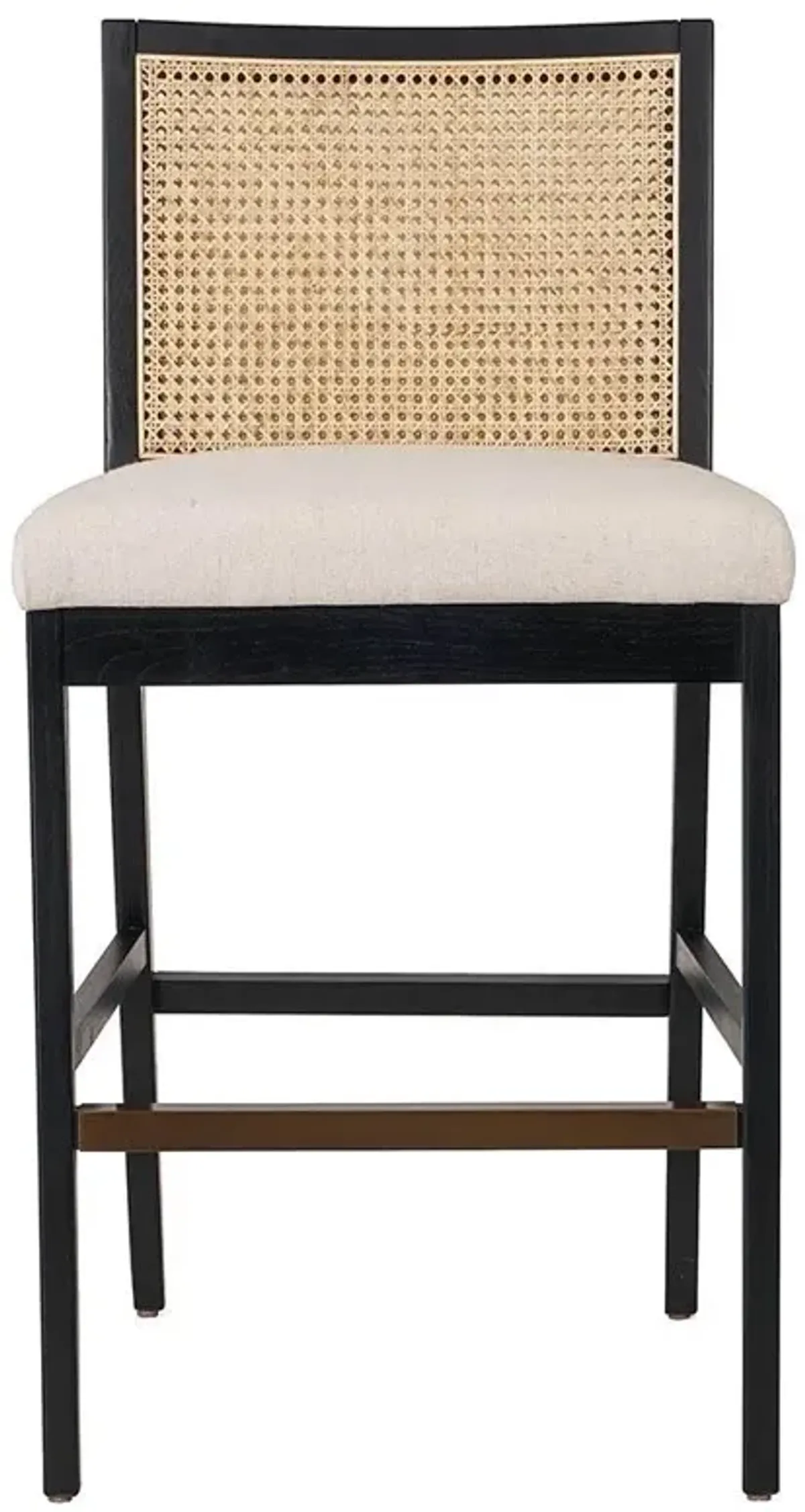 Open Box Annette Coastal Beige Performance Black Wood Natural Woven Cane Bar Stool