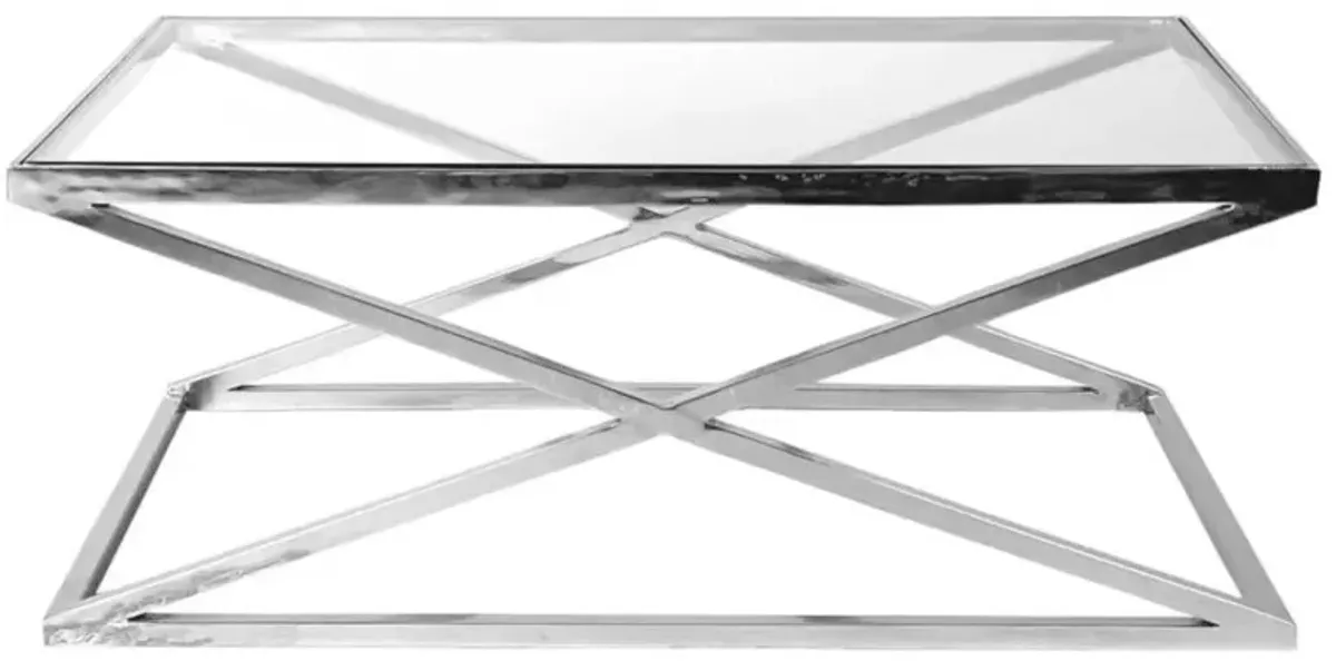 Open Box Eichholtz Criss Cross Modern Clear Glass Stainless Rectangular Coffee Table