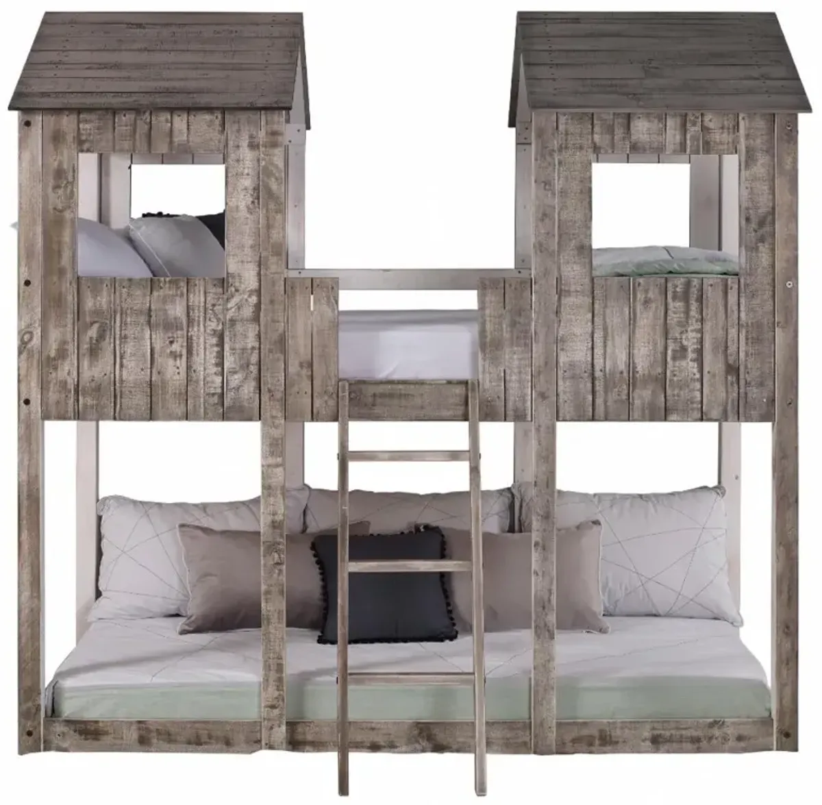 Open Box Avery Rustic Lodge Grey Twin Over Twin Treehouse Bunk Bed