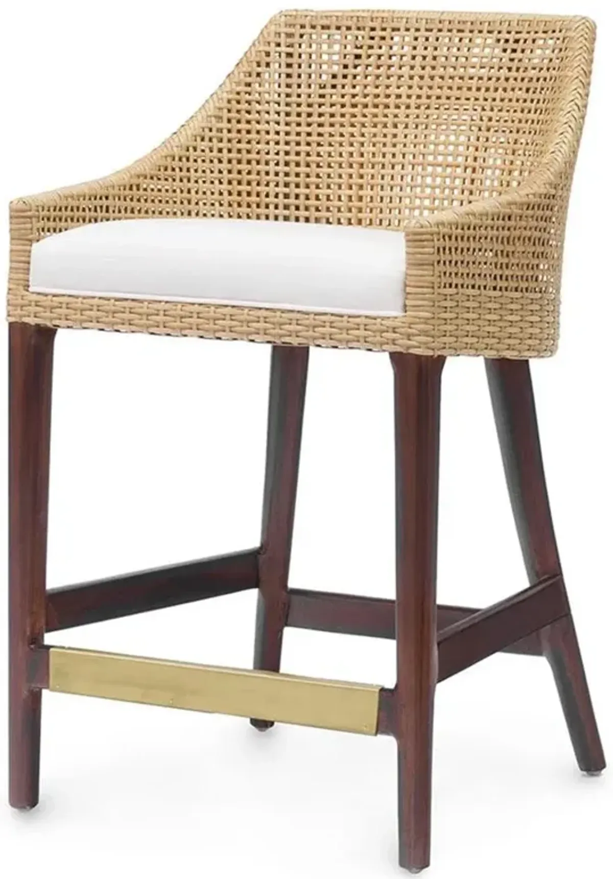 Open Box Palecek Vincent Coastal Beach White Performance Brown Rattan Hardwood Counter Stool