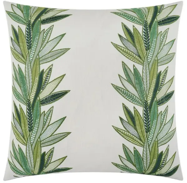 Gia Coastal Green Leaf Embroidered White Decorative Throw Pillow - 24x24