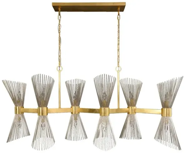 John-Richard Bonheur Hollywood Regency Gold Metal 12 Light Horizontal Chandelier