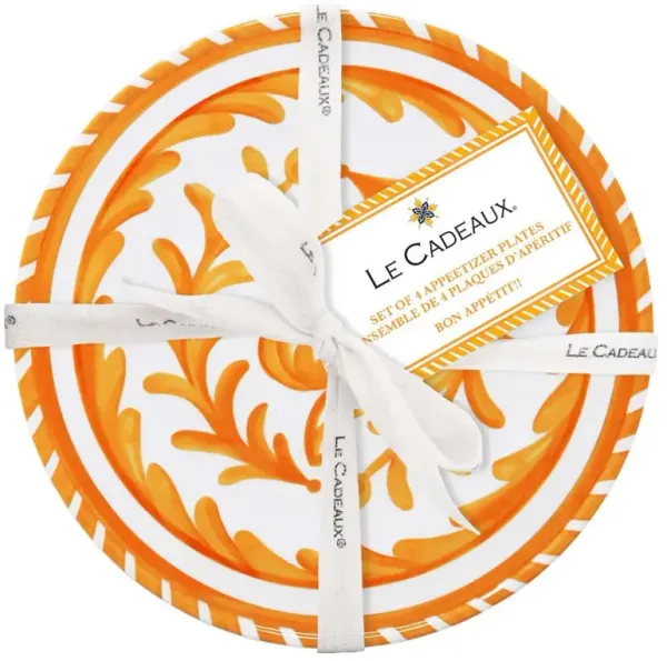 Sicily Global Orange Melamine Floral Appetizer Plate - Set of 4