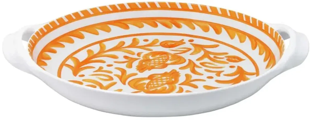 Sicily Global Bazaar Orange Melamine Floral Shallow Handled Bowl