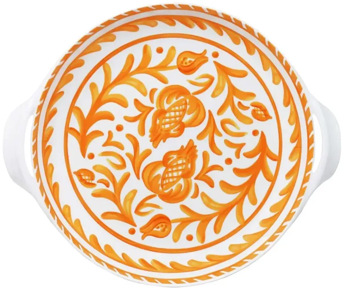 Sicily Global Bazaar Orange Melamine Floral Shallow Handled Bowl