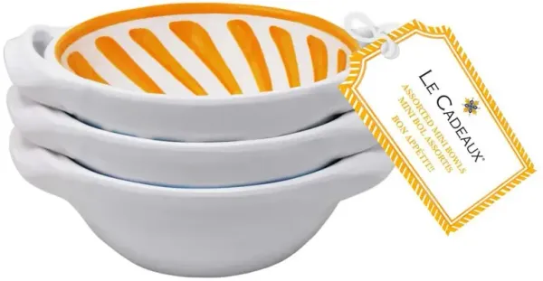 Sicily Global Orange Melamine Floral Mini Handled Bowl - Set of 3