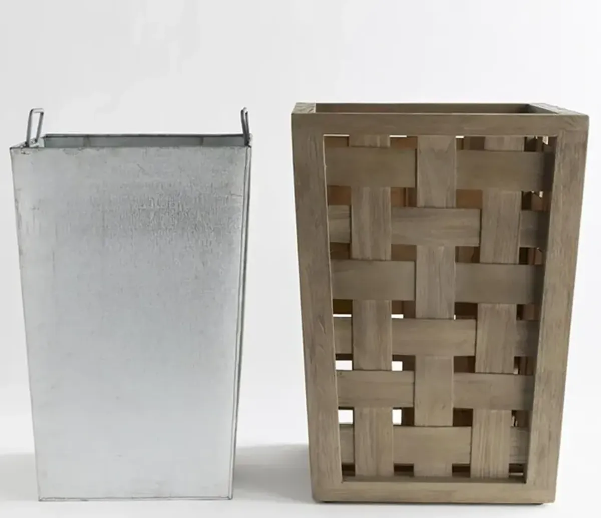 Finley Rustic Lodge Grey Teak Wood Outdoor Planter - Large