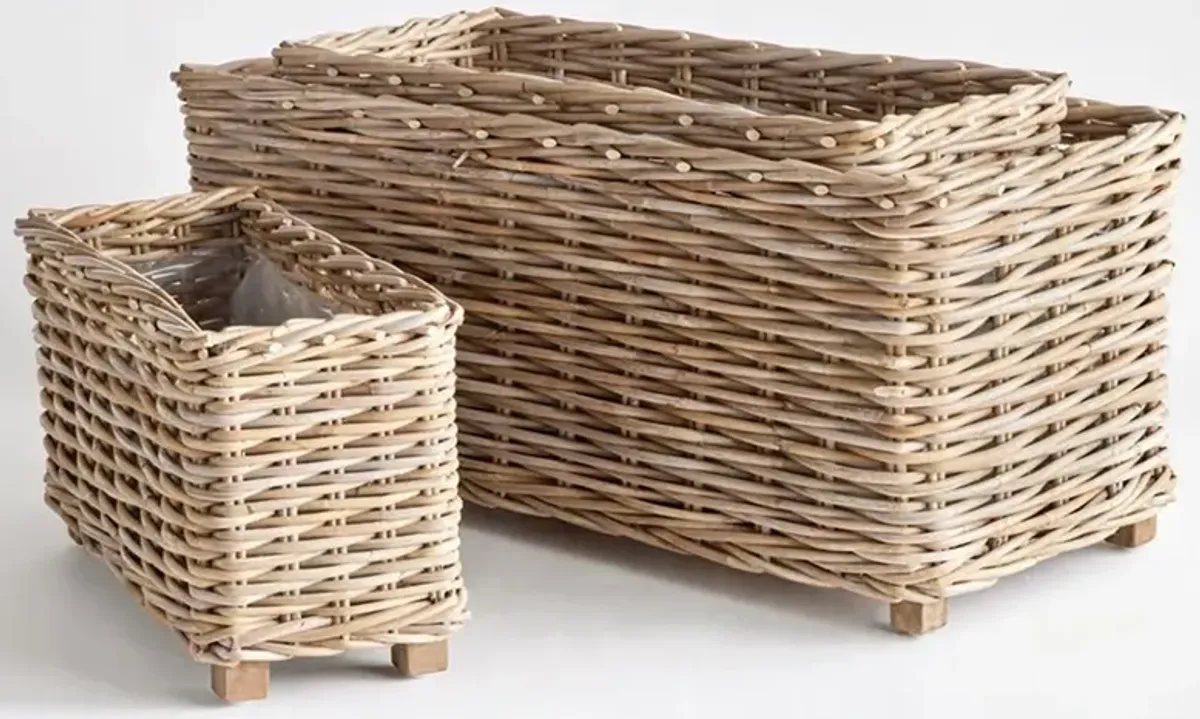 Stella Coastal Beach Grey Rattan Rectangular Planter Box - Set of 3