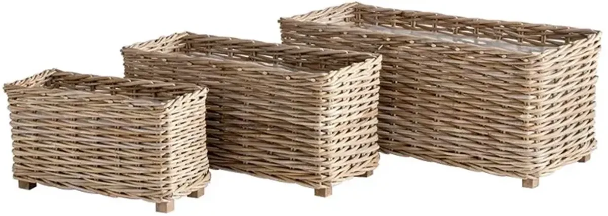 Stella Coastal Beach Grey Rattan Rectangular Planter Box - Set of 3