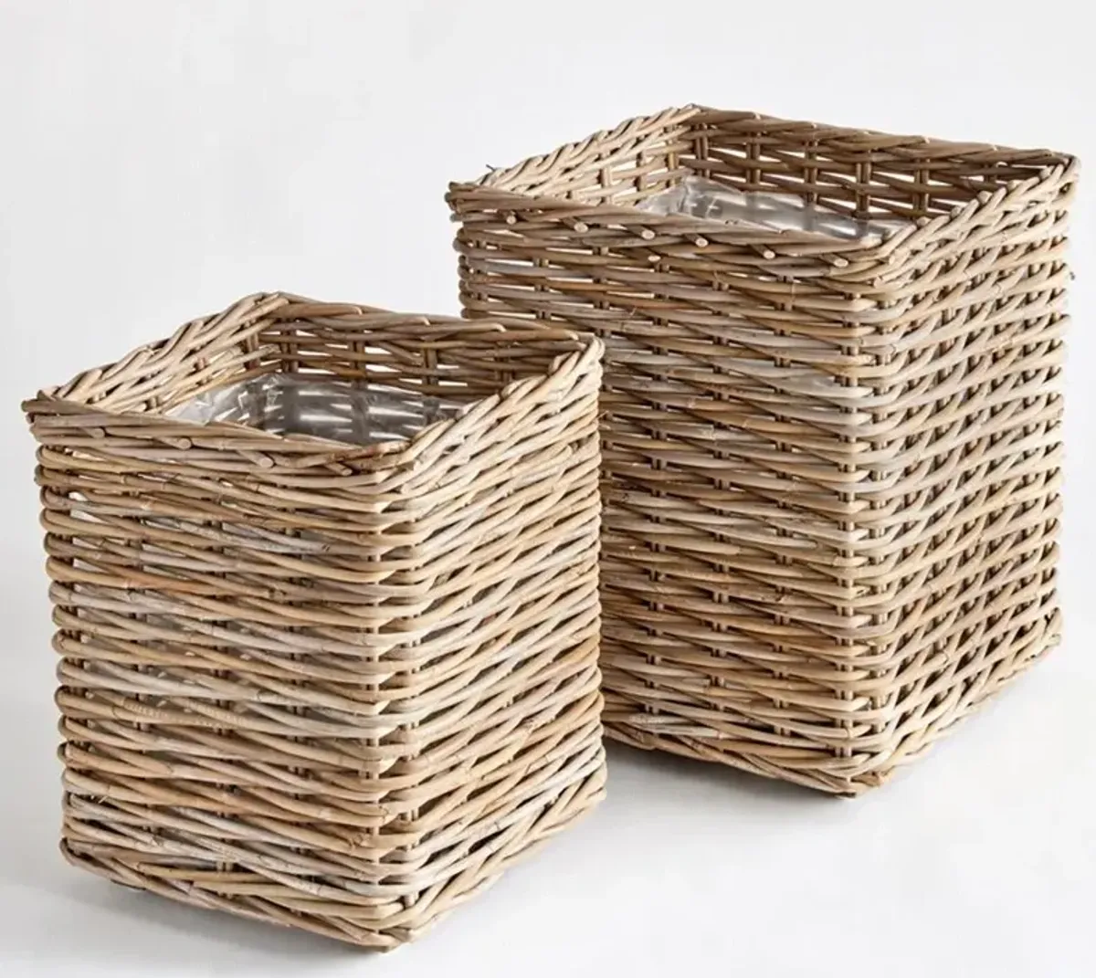 Emery Coastal Beach Grey Rattan Rectangular Planter Box - Set of 2