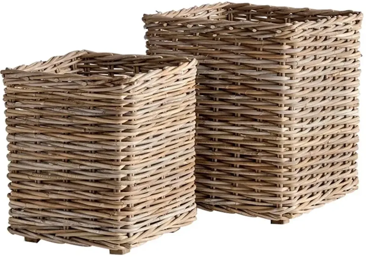 Emery Coastal Beach Grey Rattan Rectangular Planter Box - Set of 2