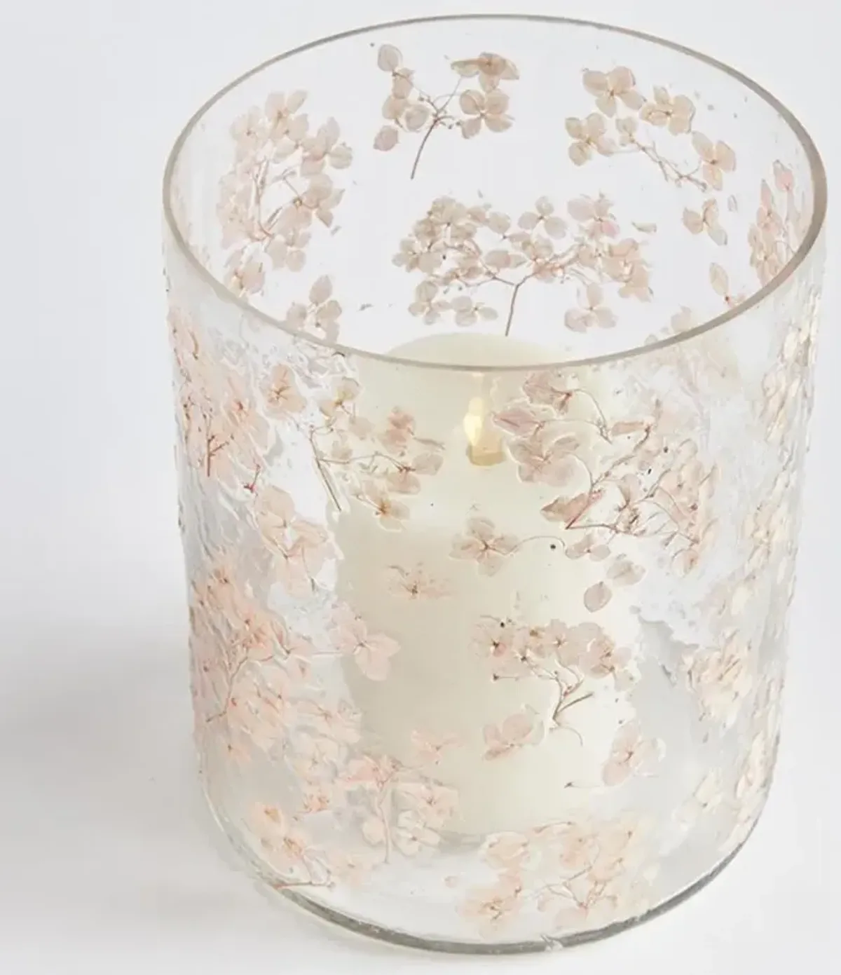 Vivian French Country Pink Glass Floral Hurricane Candle Holder