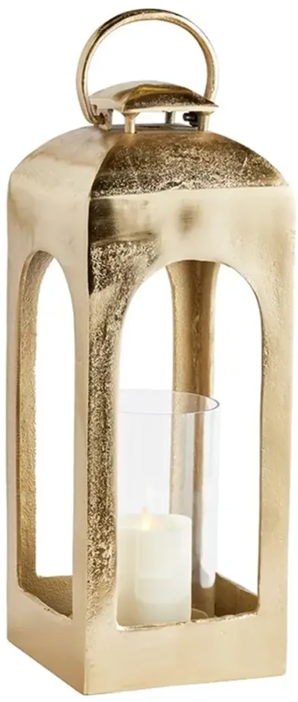 Adeline Hollywood Regency Gold Aluminum Lantern Candle Holder - Small