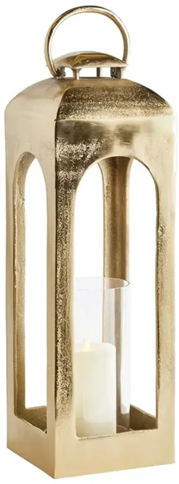 Adeline Hollywood Regency Gold Aluminum Lantern Candle Holder - Large