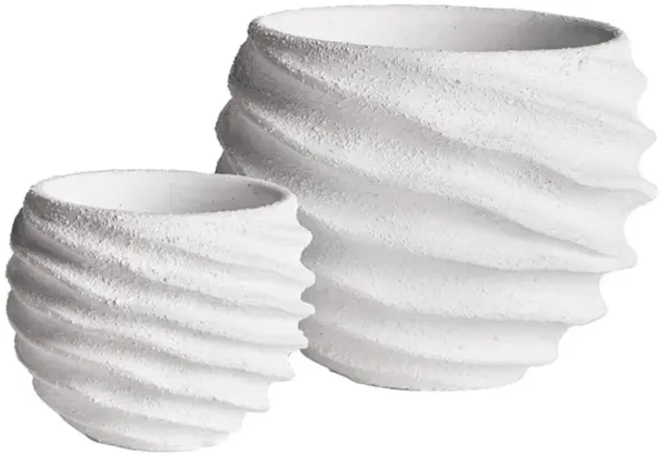 Micah Rustic Lodge White Concrete Round Outdoor Pot Planter - Set of 2