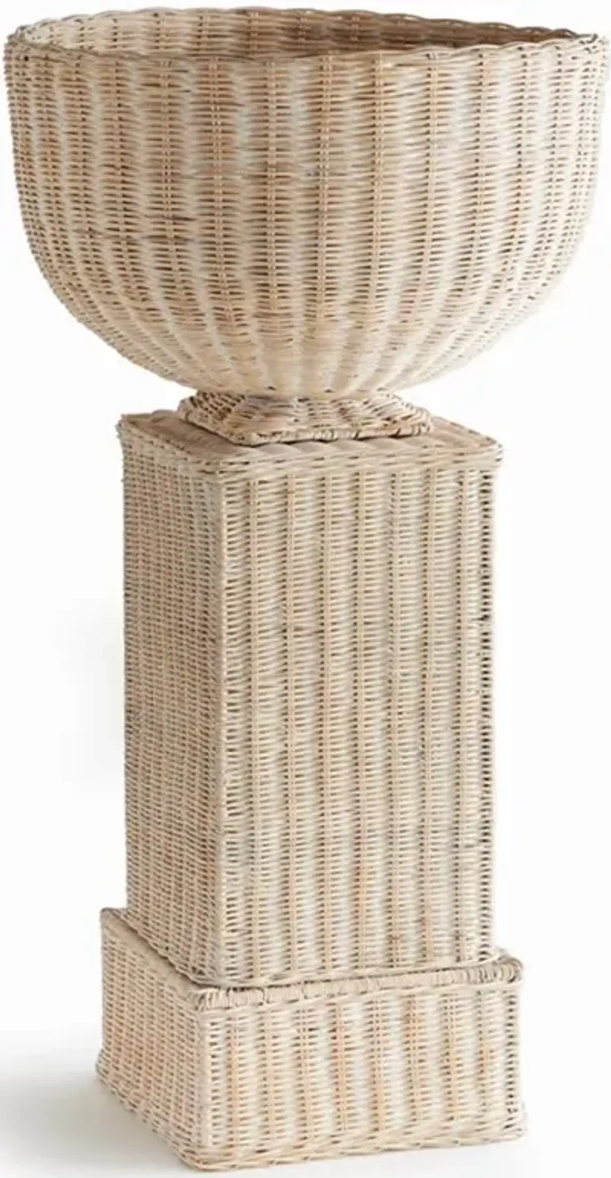 Everly Coastal Beach Whitewash Rattan Plinth Pedestal - 29"