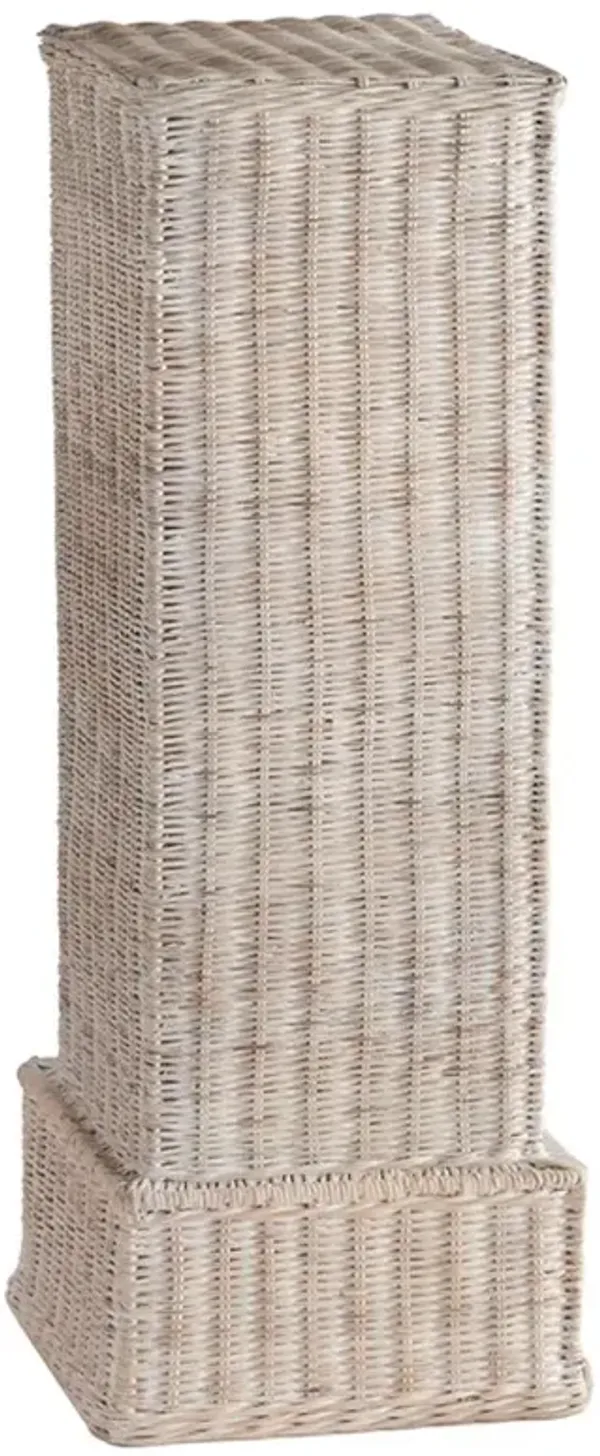 Everly Coastal Beach Whitewash Rattan Plinth Pedestal - 39"
