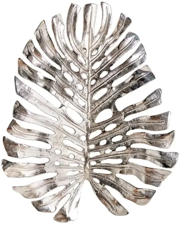 Brooks French Country Silver Aluminum Monstera Wall Sculpture - Small