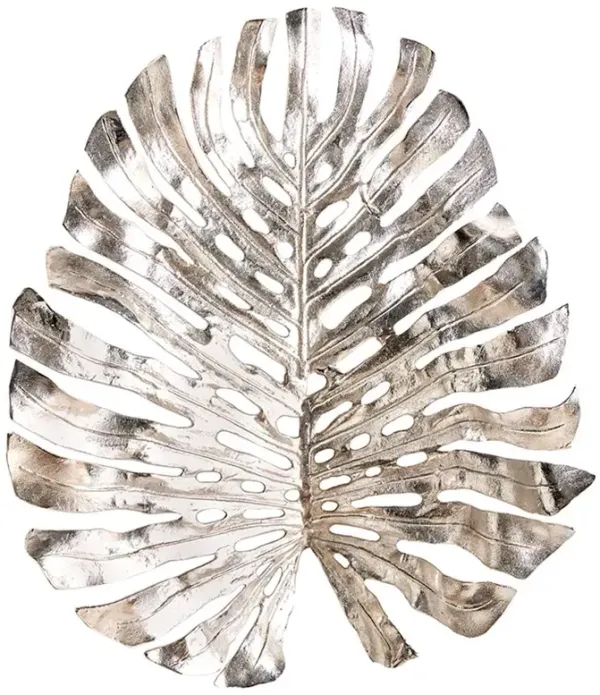 Brooks French Country Silver Aluminum Monstera Wall Sculpture - Large